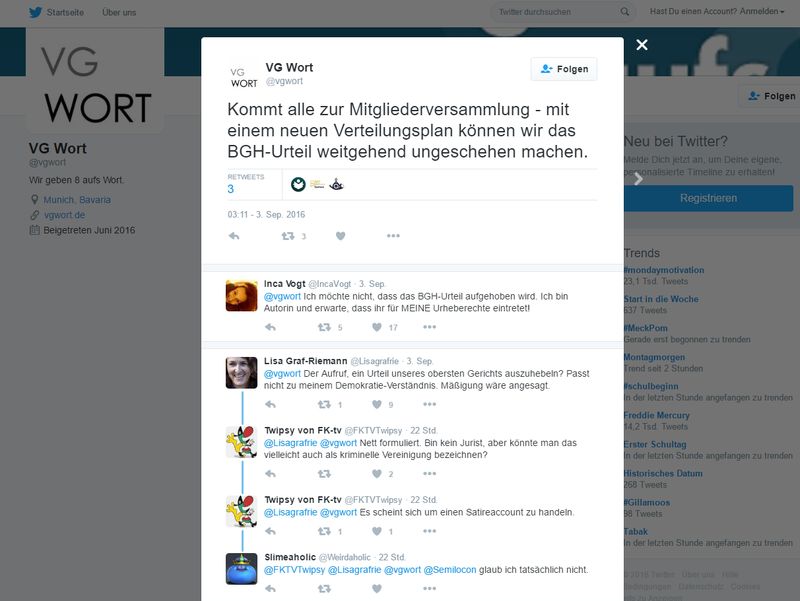 BGH-Urteil aushebeln? VG Wort-Tweet sorgt für Empörung
